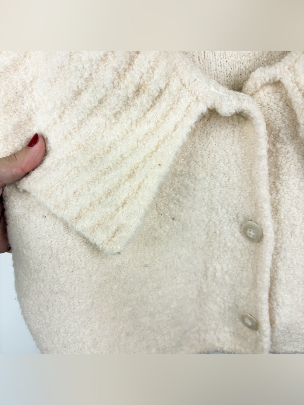 & Other Stories Alpaca Wool Blend Boucle Knit Collared Cardigan Sweater Cream - Picture 3 of 7